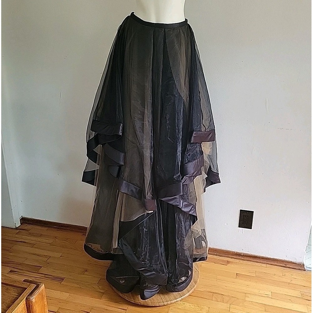 Terani Couture Gown 2 Black Two Piece Beaded High Neck Crop Top Organza Skirt - Picture 10 of 13